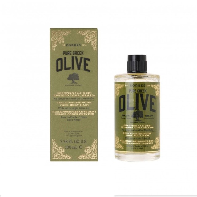 Korres Pure Greek Olive Θρεπτικό Λάδι 3 σε 1 για Πρόσωπο-Σώμα-Μαλλιά, 100ml
