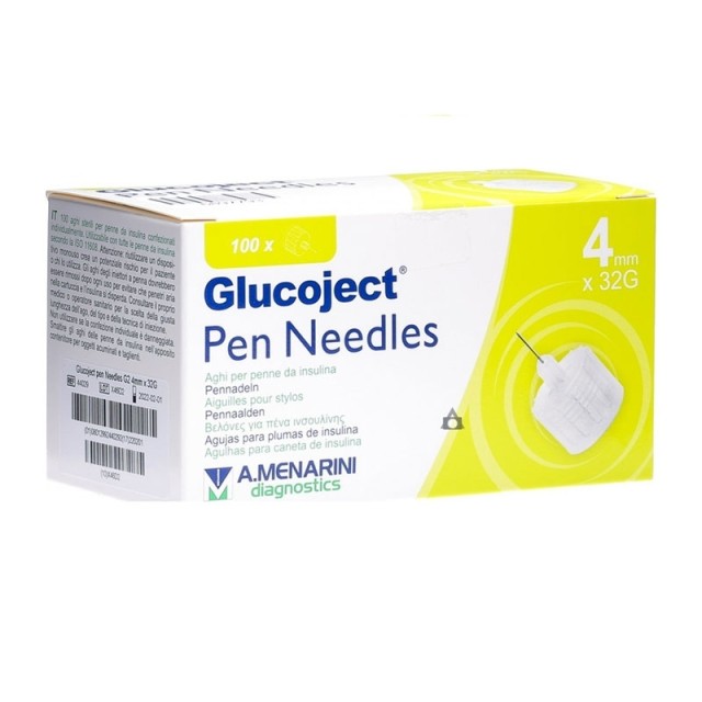 Glucoject Pen Needles 32G x 4mm Σκαρφιστήρες Σακχάρου, 100τμχ