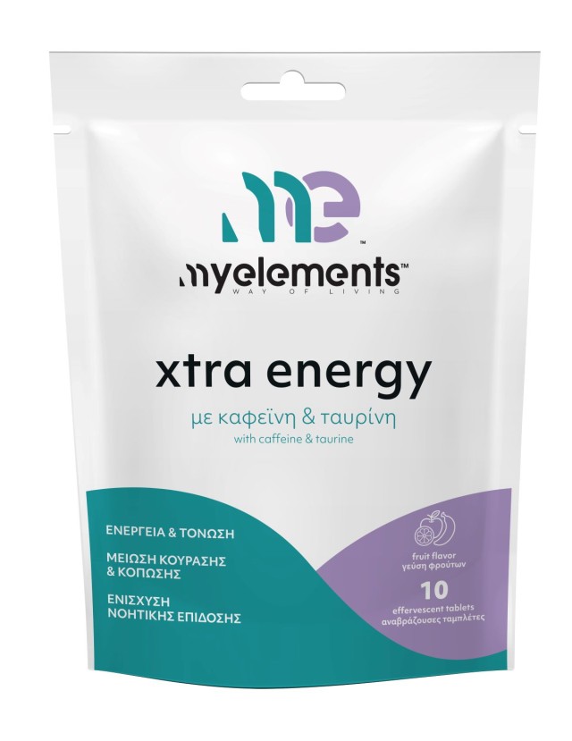 My Elements Xtra Energy with Caffeine & Taurine Συμπλήρωμα Διατροφής με Καφεΐνη - Ταυρινή, 10 Αναβράζοντες Ταμπλέτες