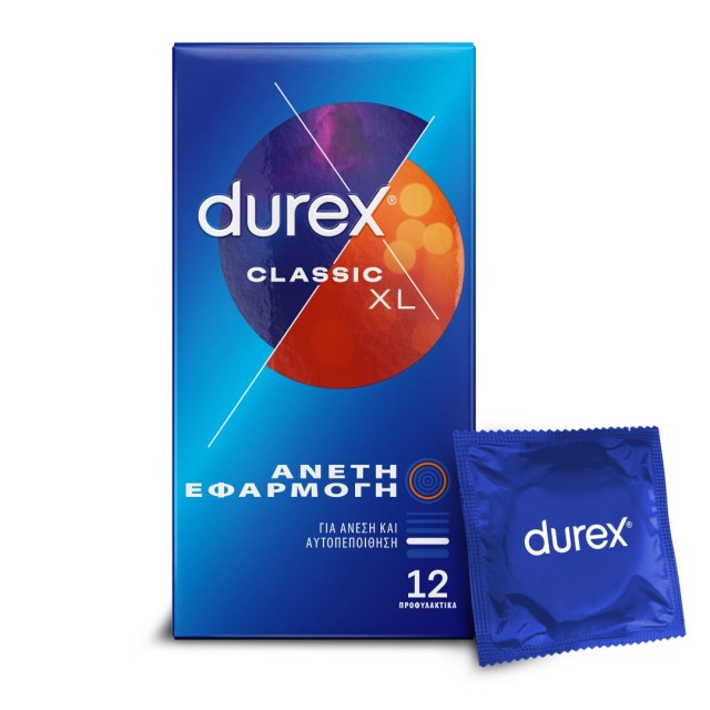 Durex Classic XL Προφυλακτικά για Άνετη Εφαρμογή, 12 Τεμάχια