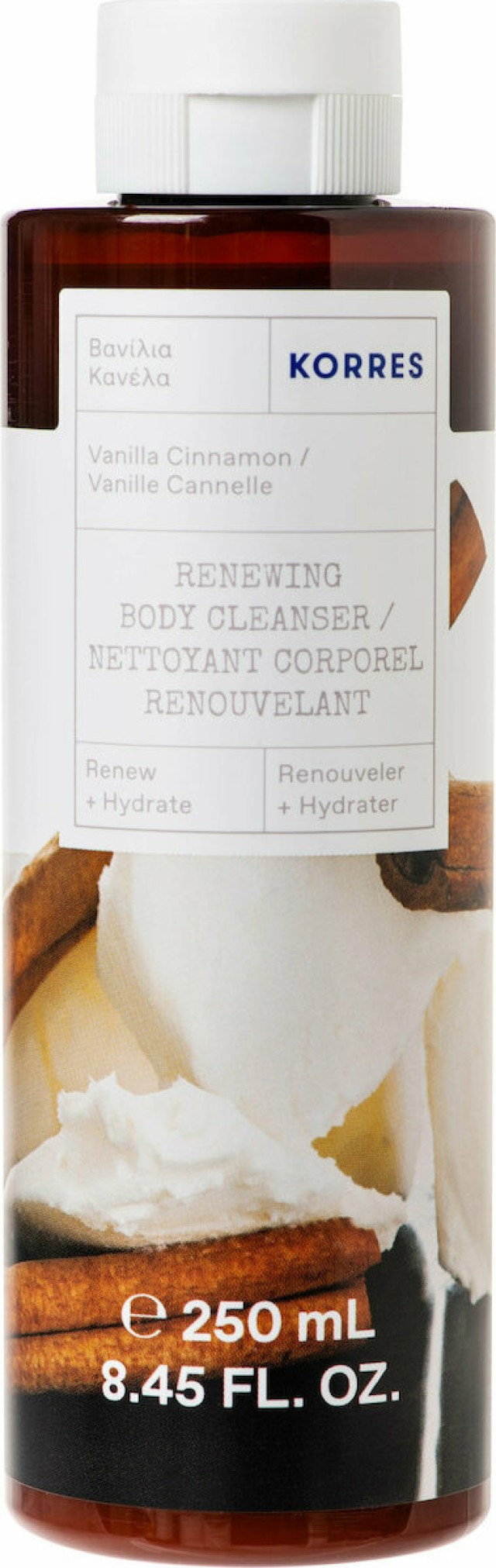 Korres Renewing Body Cleanser Vanilla Cinnamon Αφρόλουτρο Βανίλια Κανέλα, 250ml