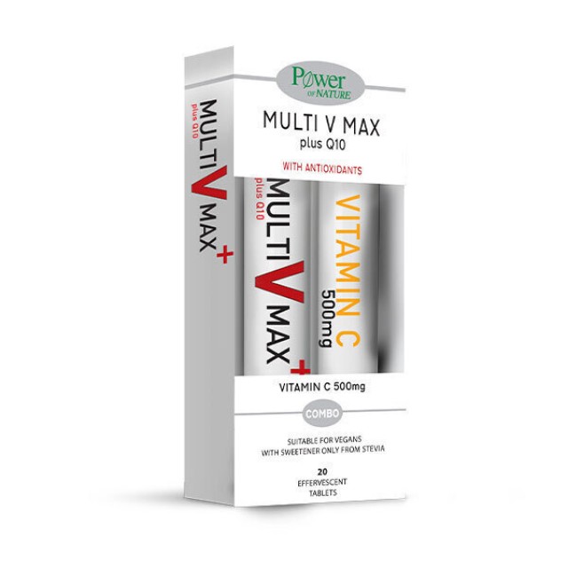 Power Of Nature Πολυβιταμίνες Multi V Max Plus Q10, 20 Αναβράζοντα Δισκία & Vitamin C 500mg 20 Αναβράζοντα Δισκία Για Το Ανοσοποιητικό & Αντιοξειδωτικό