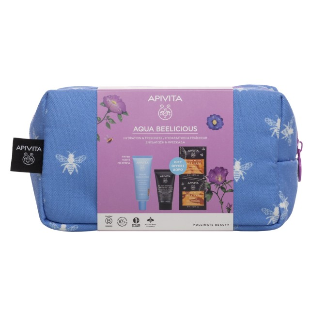 Apivita Aqua Beelicious Λεπτόρρευστη Κρέμα Ενυδάτωσης Για Φυσική Λάμψη SPF30 + ΔΩΡΟ Μαύρο Gel Καθαρισμού Για Πρόσωπο & Μάτια + ΔΩΡΟ Μάσκα Προσώπου, 1 Σετ