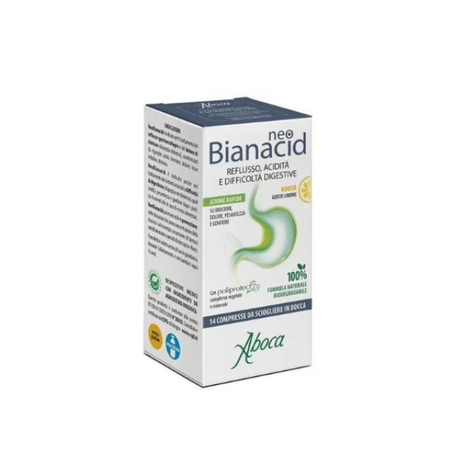 Aboca Neo Bianacid Lemon Flavor Συμπλήρωμα Διατροφής για την Γαστροοισοφαγική Παλινδρόμηση, 14 Tablets