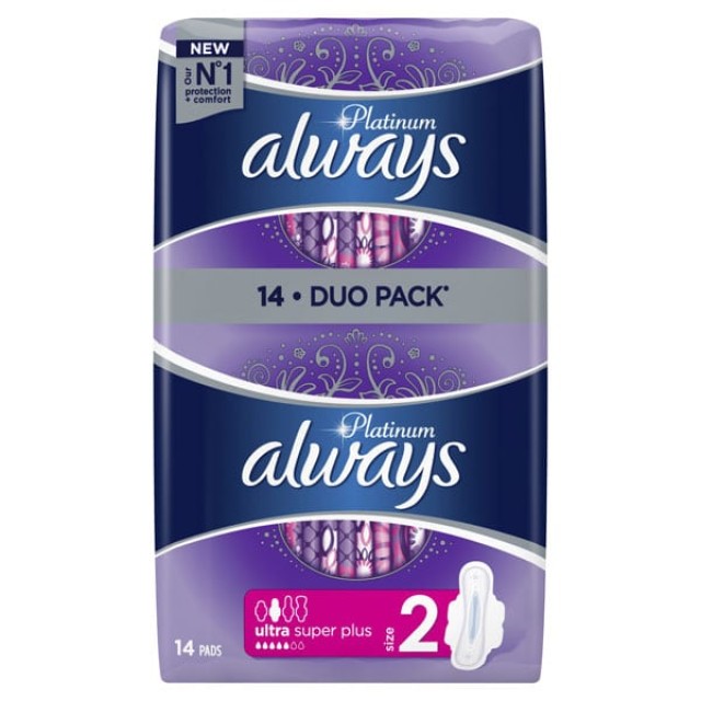 Always Duo Pack Platinum Ultra Super Plus Size 2 Σερβιέτες με Φτερά, 14 Tεμάχια