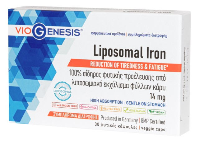 VioGenesis Liposomal Iron 14mg Συμπλήρωμα διατροφής με 100% Σίδηρο ...