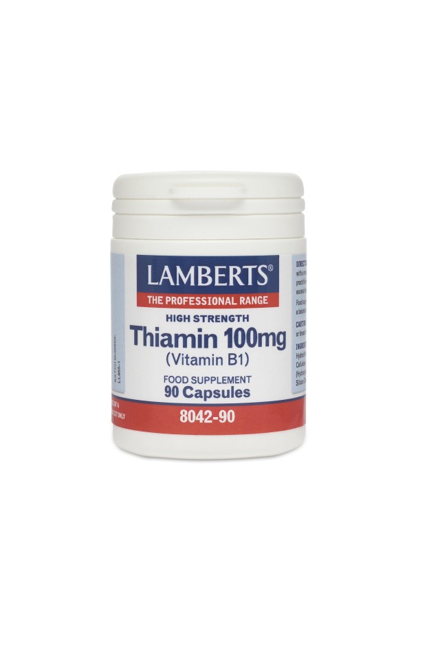 Lamberts Thiamin 100mg Vitamin B1 Θειαμίνη για τη Φυσιολογική Λειτουργία του Νευρικού Συστήματος, των Μυών και της Καρδιάς, 90 Κάψουλες