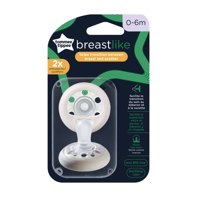 Tommee Tippee Closer To Nature Πιπίλα Σιλικόνης Breast Like 0-6 Μηνών, 2 Τεμάχια