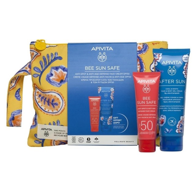 Apivita Bee Sun Safe Anti-Spot & Anti-Age Defense Face Cream SPF50 50ml + After Sun Face & Body Gel-Cream 100ml Αντηλιακή Kρέμα + After Sun Φροντίδα, 1 Σετ