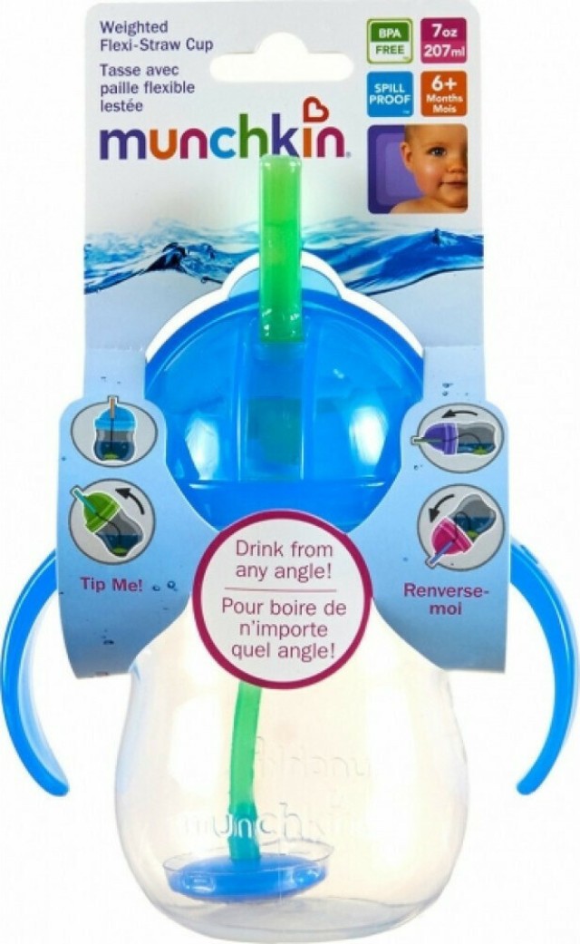 Munchkin Παιδικό Ποτηράκι με Λαβές και Καλαμάκι Click Lock από Πλαστικό Σε Μπλε Χρώμα για 6m+ 207ml  1 Τεμάχιο
