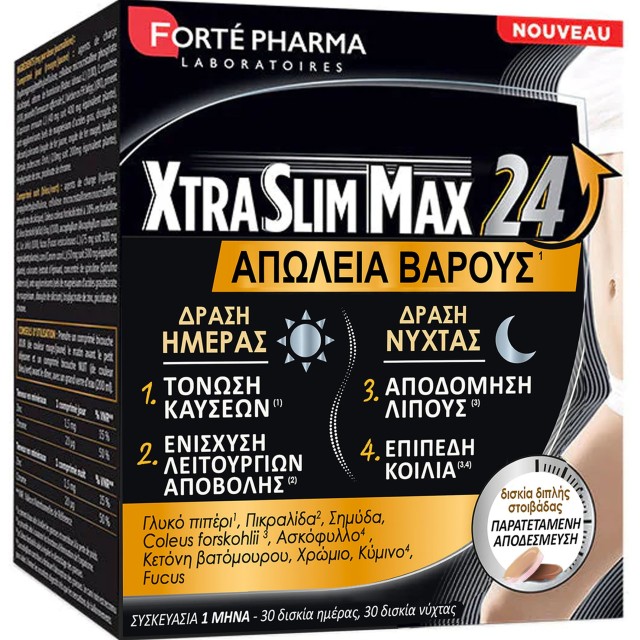 Forte Pharma XtraSlim Max 24 Συμπλήρωμα Διατροφής Για Απώλεια Βάρους, 60 Ταμπλέτες (2X30)