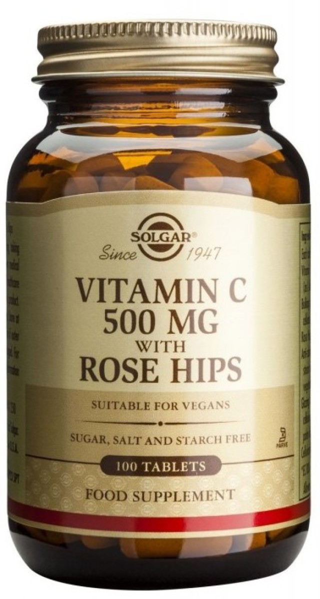 Solgar Βιταμίνη C Rose Hips 500mg Συμπλήρωμα Διατροφής με Βιταμίνη C, 100 Ταμπλέτες