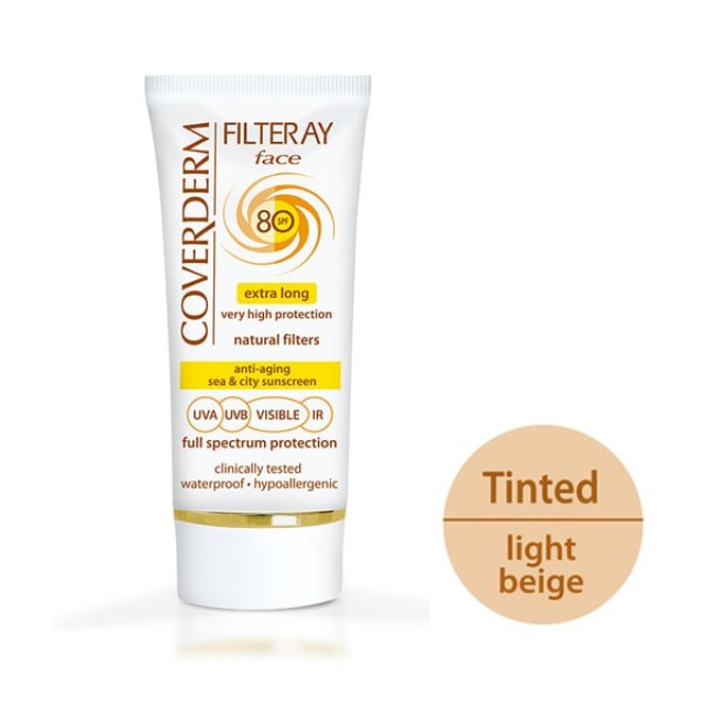 Coverderm Filteray Face Tinted Sunscreen (Light Beige) SPF80 Αντιηλιακό Προσώπου με Χρώμα σε Ανοιχτή Απόχρωση, 50ml