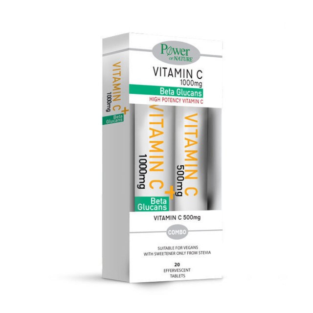 Power of Nature Vitamin C 1000mg Stevia 20 Αναβράζοντα Δισκία + Δώρο Vitamin C 500mg 20 Αναβράζοντα Δισκία