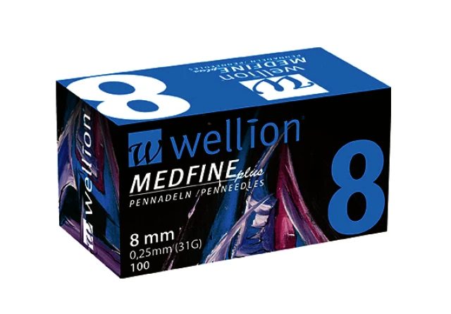 Wellion Medfine Plus Insulin Pen Needles 8mm / 0.25mm, 100 pcs
