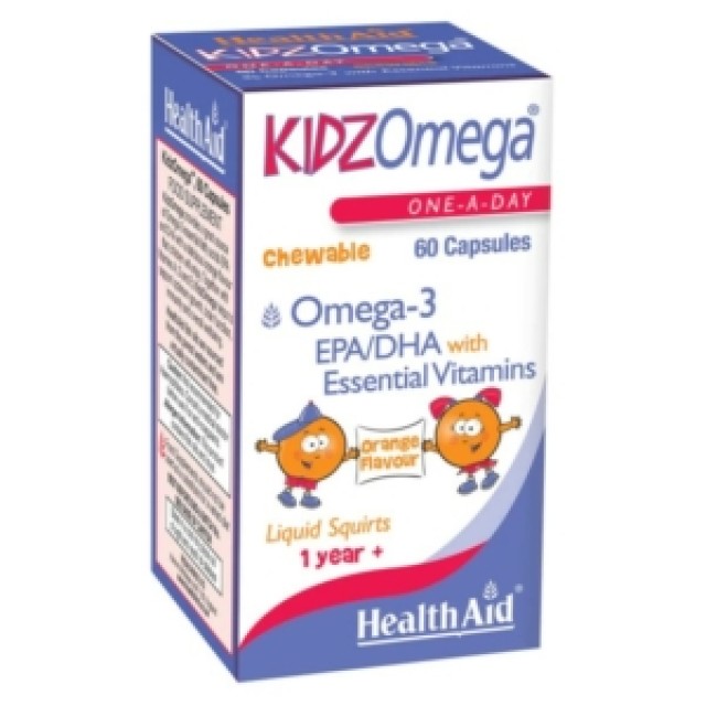 Health Aid Kidz Omega Συμπλήρωμα Διατροφής με Ω3 Λιπαρά Οξέα με Γεύση Πορτοκάλι, 60 Μασώμενα Δισκία
