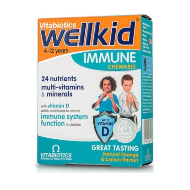 Vitabiotics Wellkid Immune Συμπλήρωμα Διατροφής για το Ανοσοποιητικό των Παιδιών από 4-12 Ετών, 30 Μασώμενες Ταμπλέτες