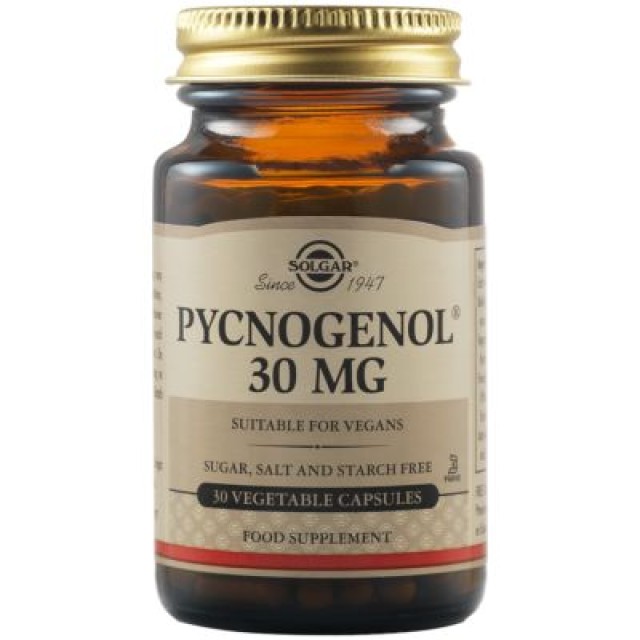 Solgar Pycnogenol 30mg Συμπλήρωμα Διατροφής Πυκνογενόλης, 30 Φυτικές Κάψουλες