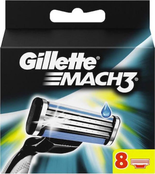 Gillette Mach 3 Ανταλλακτικές Κεφαλές με 3 Λεπίδες και Λιπαντική Ταινία, 8τμχ