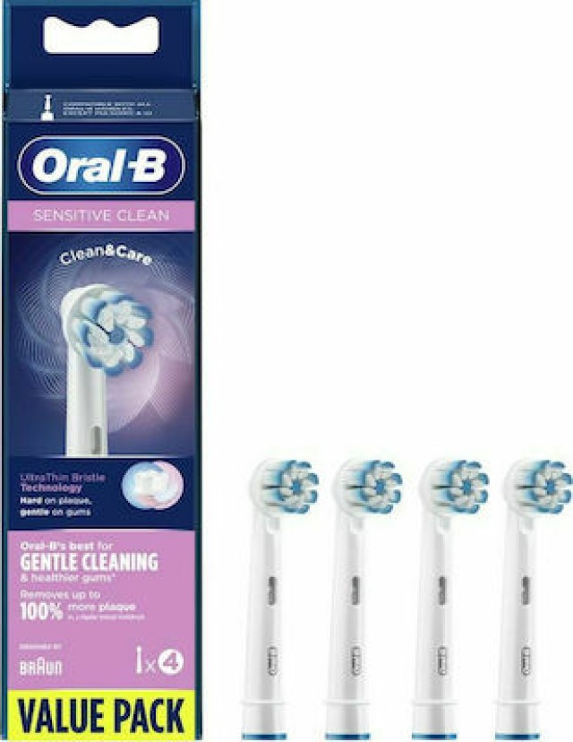 Oral-B Sensitive Clean Clean&Care Value Pack Ανταλλακτικές Κεφαλές για Ηλεκτρική Οδοντόβουρτσα, 4 Τεμάχια