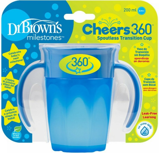 Dr. Browns Παιδικό Ποτηράκι Cheers 360 από Πλαστικό Μπλε 200ml για 6m+