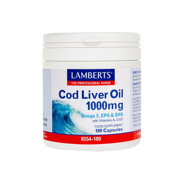 Lamberts Cod Liver Oil 1000mg Μουρουνέλαιο Ωμέγα 3, 180 Κάψουλες