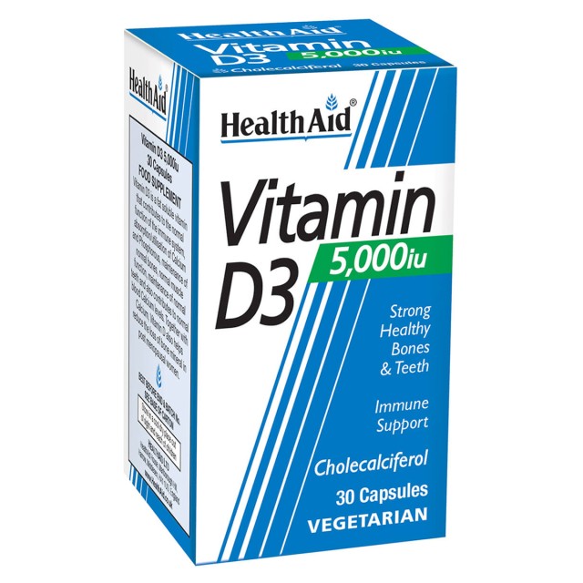 Health Aid Vitamin D3 5000 iu Συμπλήρωμα Διατροφής για την Κάλυψη των Αναγκών σε Βιταμίνη D, 30 Φυτικές Κάψουλες