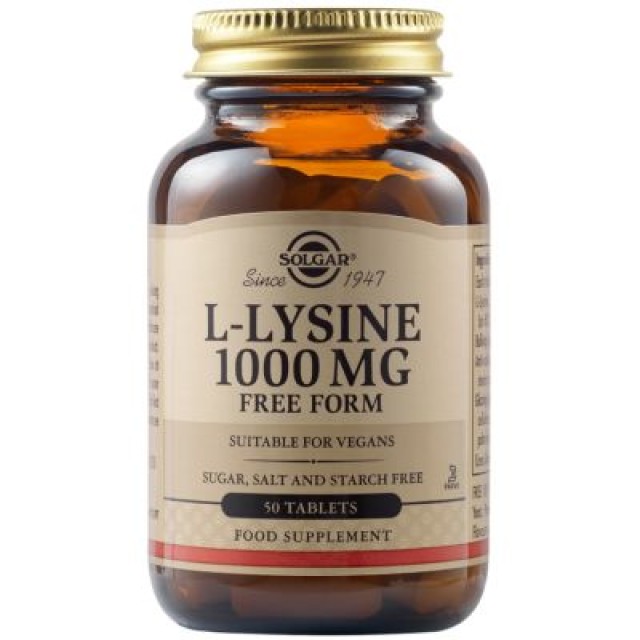 Solgar L-Lysine 1000mg Συμπλήρωμα Διατροφής L-Λυσίνη, 50 Ταμπλέτες
