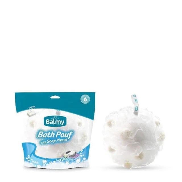 Balmy Bath Pouf Sponge with Soap Pearls with White Soap Scent...