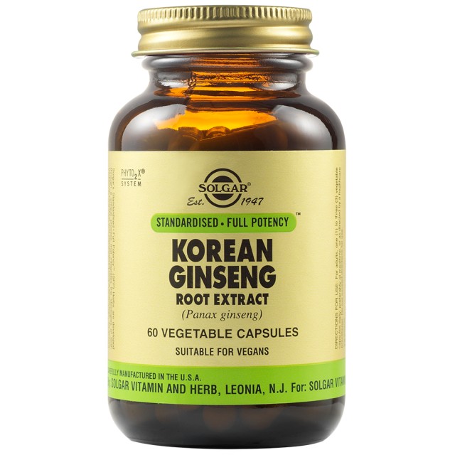 Solgar Korean Ginseng Root Extract Συμπλήρωμα Διατροφής με Εκχύλισμα Κορεάτικου Τζίνσενγκ, 60 Φυτικές Κάψουλες