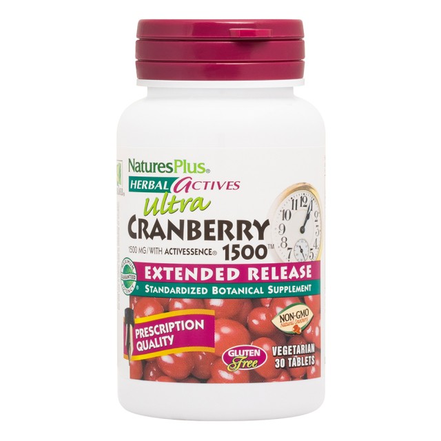 Natures Plus Ultra Cranberry 1500 Extended Release Συμπλήρωμα Για Το Ουροποιητικό, 30 Ταμπλέτες