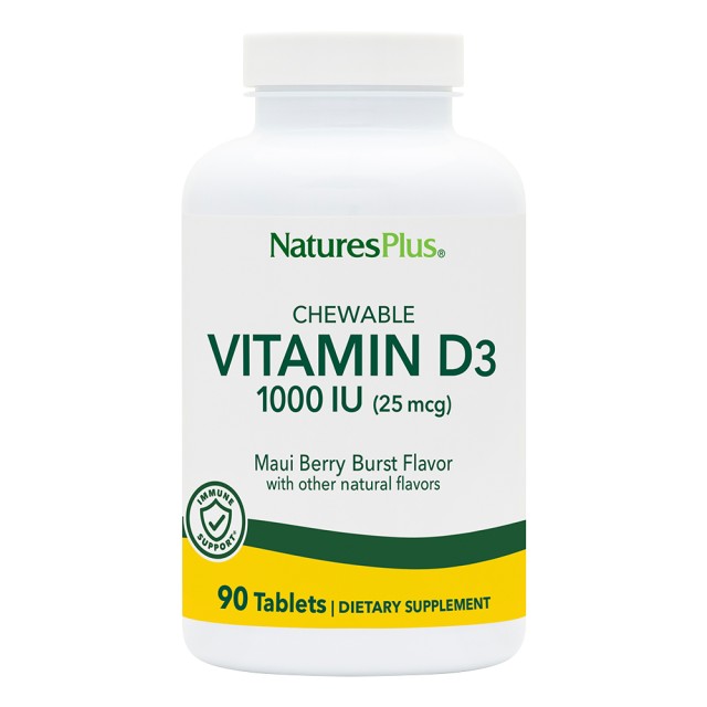 Natures Plus Adults Chewable Vitamin D3 1000 IU, 90 Μασώμενες Ταμπλέτες