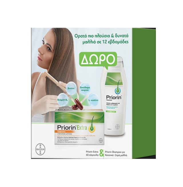 Priorin Promo Priorin Extra - Συμπλήρωμα Διατροφής Κατά Της Τριχόπτωσης, 60 κάψουλες + Priorin Σαμπουάν Κατά Της Τριχόπτωσης Για Κανονικά/Ξηρά Μαλλιά, 200ml