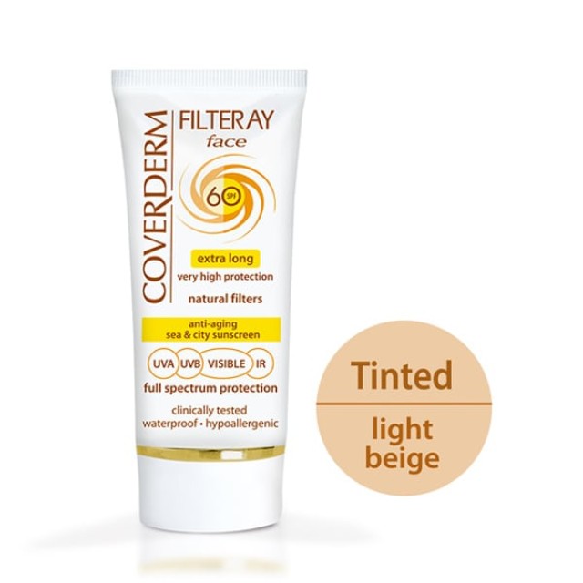 Coverderm Filteray Face Tinted Sunscreen (Light Beige) SPF60 Αντιηλιακό Προσώπου με Χρώμα σε Ανοιχτή Απόχρωση, 50ml