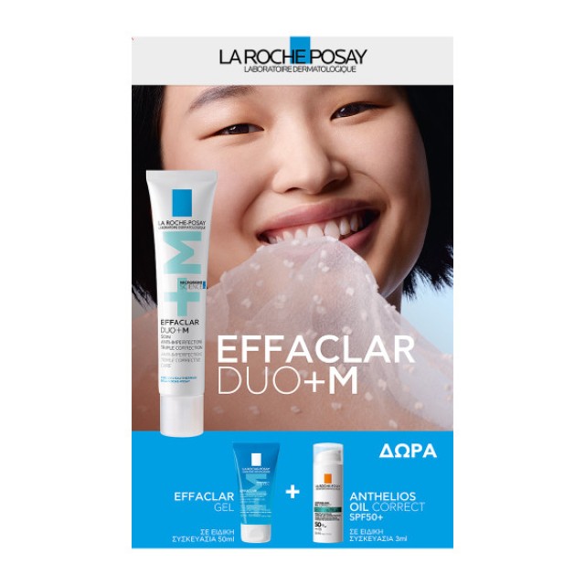 La Roche Posay Effaclar DUO+M Τριπλή διορθωτική φροντίδα κατά των ατελειών για το λιπαρό δέρμα με τάση ακμής + Effaclar Gel 50ml + Anthelios Oil Correct SPF50+ 3ml
