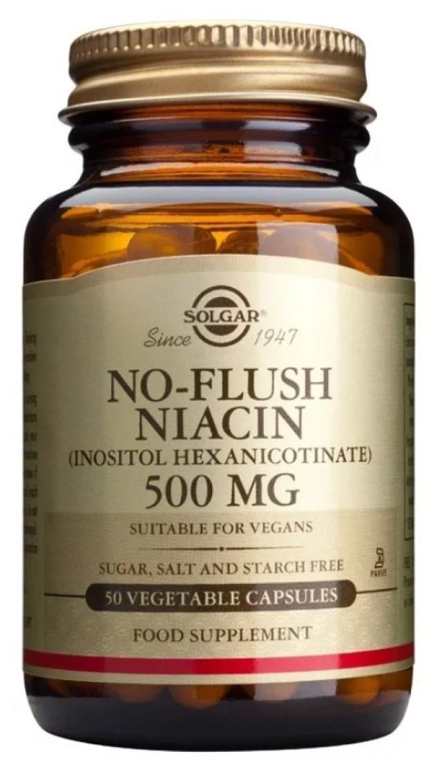 Solgar No Flush Niacin 500mg Συμπλήρωμα Διατροφής για το Κυκλοφορικό Σύστημα, 50 Φυτικές Κάψουλες