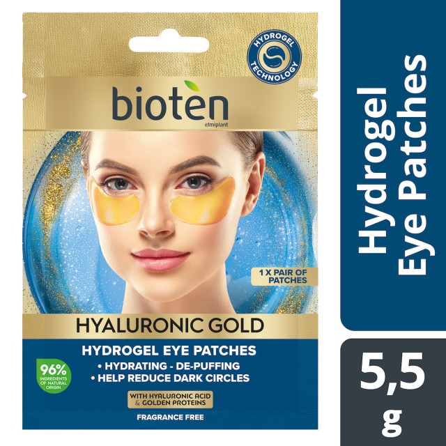Bioten Hyaluronic Gold Eye Patches Patches Ματιών Για Ενυδάτωση & Μείωση του Πρηξίματος, 1 Ζευγάρι