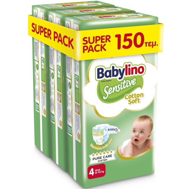 Babylino Super Pack Sensitive Cotton Soft No.4 (8-13kg) Βρεφικές Πάνες, 3×50τμχ