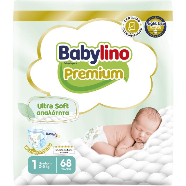 Babylino Premium Ultra Soft Νο1 Newborn (2-5kg) Βρεφικές Πάνες, 68τμχ