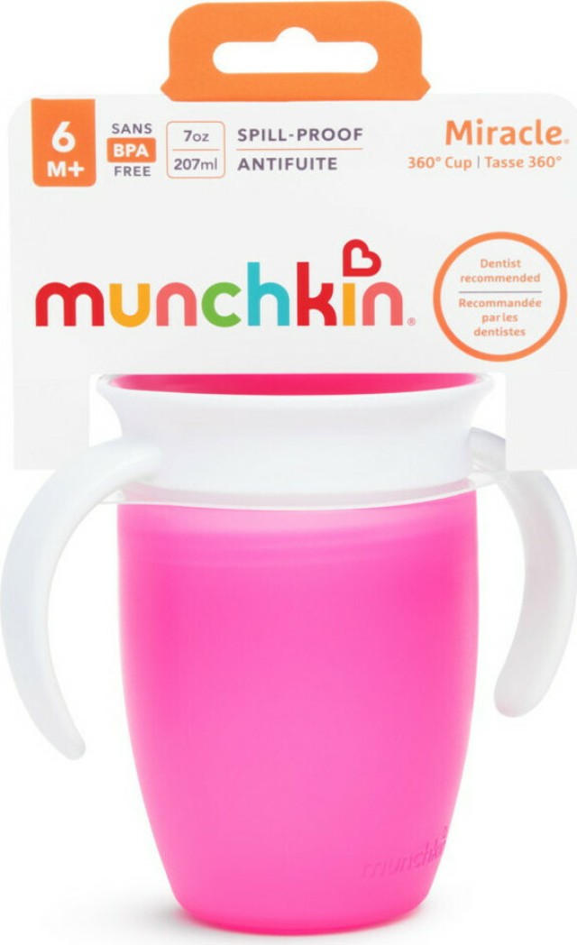Munchkin Παιδικό Ποτηράκι Miracle 360° από Πλαστικό Σε Ροζ Χρώμα για 6m+ 207ml  1 Τεμάχιο