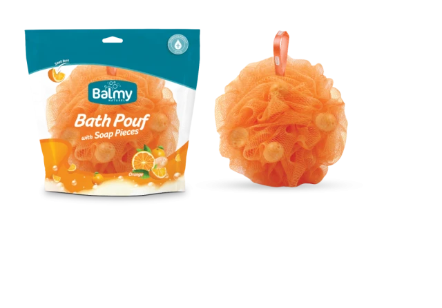 Balmy Bath Pouf Sponge with Soap Pearls with Orange Scent, 1...