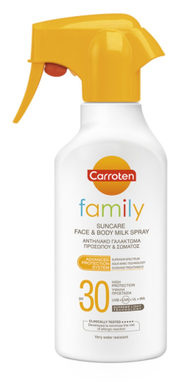 Carroten Family Suncare Αντηλιακό Γαλάκτωμα Προσώπου & Σώματος SPF30, 270ml