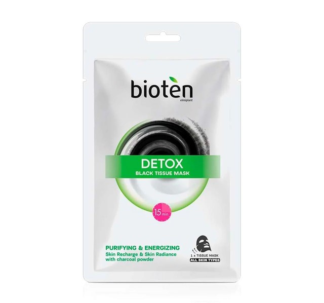 Bioten Detox Black Tissue Mask Μαύρη Υφασμάτινη Μάσκα Αποτοξίνωσης,...