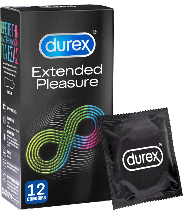 Durex Extended Pleasure Προφυλακτικά Παρατεταμένης Διάρκειας με Επιβραδυντικό Τζελ, 12 τεμάχια
