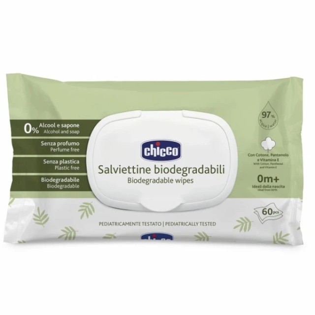 Chicco Μωρομάντηλα Βιοδιασπώμενα με 97% Νερό & Καπάκι, 60τμχ