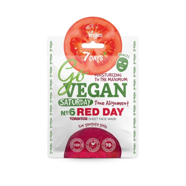 7DAYS Go Vegan Red Day Tone Alignment Tomato Sheet Face Mask Saturday, 25g