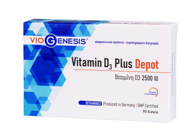 VioGenesis Vitamin D3 Plus Depot 2500iu Συμπλήρωμα Διατροφής D3, 90 Ταμπλέτες