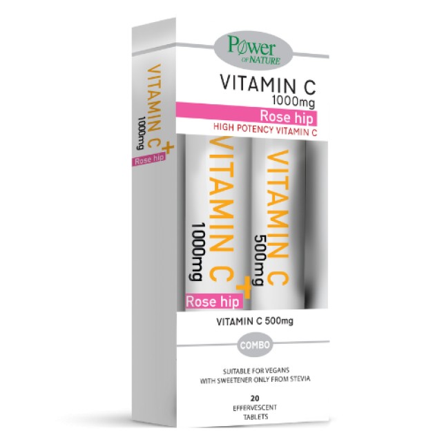 Power Of Nature Vitamin C 1000mg Rose Hip, 20 αναβράζοντα δισκία & Vitamin C 500mg, 20 αναβράζοντα δισκία