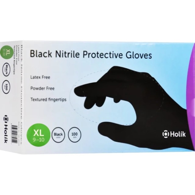 Holik Black Nitrile Protective Gloves XL, 100 Τεμάχια
