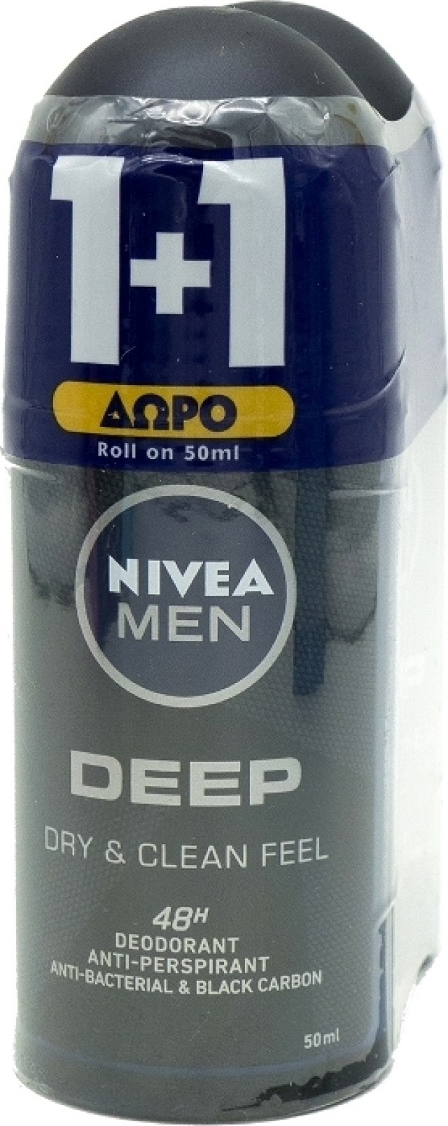 Nivea Men PROMO Deep Dry & Clean Feel Deodorant Ανδρικό Αποσμητικό Roll-on 48ωρης Προστασίας, 2x50ml 1+1 ΔΩΡΟ